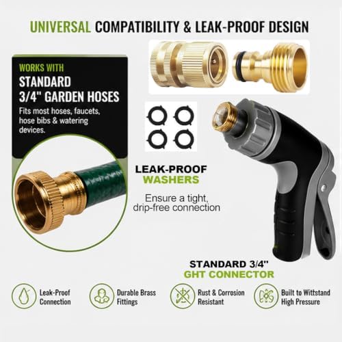 2026 upgraded high-pressure garden hose nozzle,universal water jet nozzle,360° rotating adjustable spray,with foam spray gun and brass connector,suitable for car wash and garden yard cleaning - Image 5
