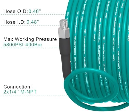 Selkie Pressure Washer Sewer Jetter Kit - 100Ft X1/4" Hydro Drain Jetter Cleaner Hose, Corner, Rotating and Button Nose Sewer Jetting Nozzle Waterproof Tape,Orifice 4.0 4.5,1/4 Inch NPT,5800 PSI - Image 2