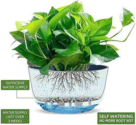 Dexceder 9.8 Inch Self Watering Hanging Planter (2 Pack, Deep Blue) - Image 2