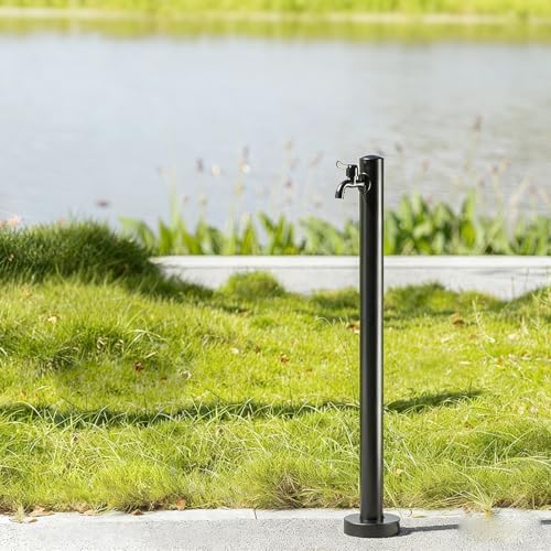 Garden Water Column Vertical Square 304 Stainless Steel with Double Faucet Antifreeze Freestanding Garden Hose Holder for Patio Backyard(Black A,High-end) by ZUGIATP