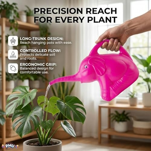 PMU 12Pcs 2-Quart Elephant Watering Can – Durable Plastic Garden Watering Can for Indoor & Outdoor Plants, Easy-Pour Spout, Large Water Pot, Pink - Image 4