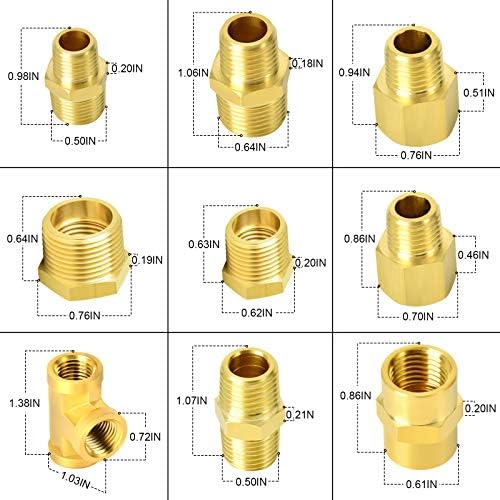 GASHER 26PCS Brass Pipe Fitting Kit, Hex Bushing, Reducer Adapter, Hex Nipple, 90 Degree Barstock Street Elbow - Image 3