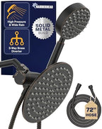 HammerHead Showers® Solid Metal Dual Shower Head Combo – OIL RUBBED BRONZE – 8 Inch Rainfall High Flow Shower Head & Handheld Shower Head High Pressure with Hose 6ft - Hotel-Like Double Shower Heads by HammerHeadShowers