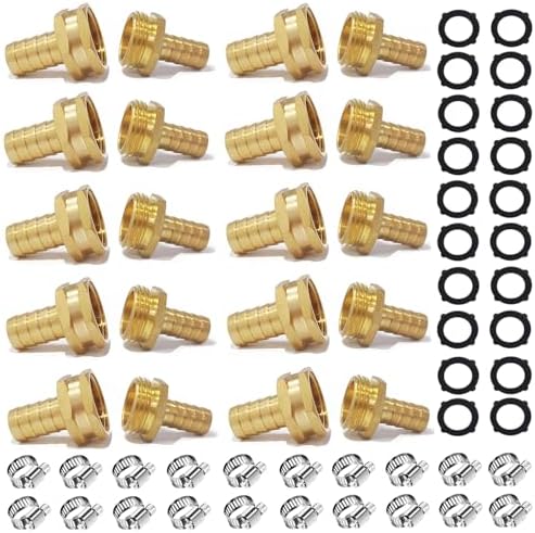 Garden Solid brass Hose Repair Connector with Clamps,Fit for Garden Hose Fitting, Male and Female Hose Fittings 10 Set (1/2-10 Set) by NICOLEKAY
