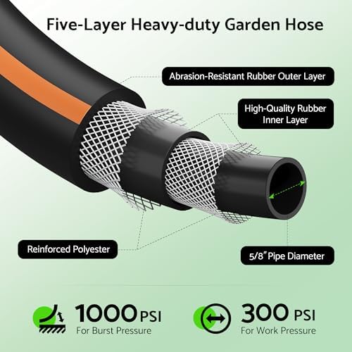 Heavy Duty Garden Hose 30 ft x 5/8", 5-Layer Hybrid Water Hose - Image 2