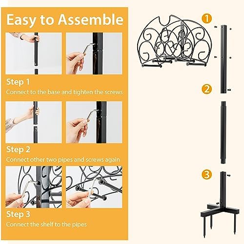 S AFSTAR Garden Hose Holder Stand, Not Water Hose Holder Freestanding with 3 Anchor Points, Fit to 150ft Water Pipes, Heavy Duty Metal Hose Hanger Freestanding for Outside Yard Lawn (Hose Not Included) - Image 4