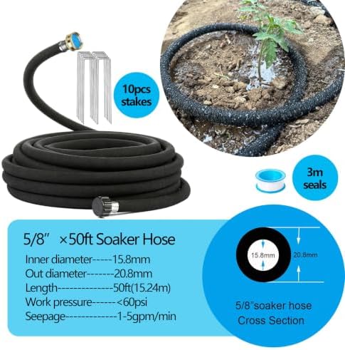 AMRITA Soaker Hose 5/8" 50FT 1 Pack Garden Drip Hoses Aluminum Couplings - Image 4