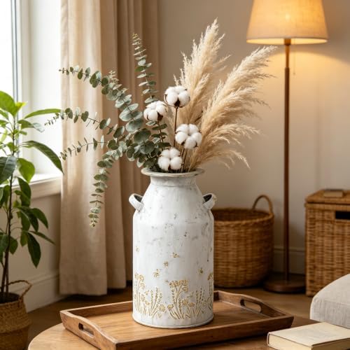 13" H Vintage Metal Flower Vase, Farmhouse Rustic Pitcher Jug, Decorative Milk Can Vase Distressed Plant Holder for Home Kitchen Garden Table Centerpiece Decor - Image 5