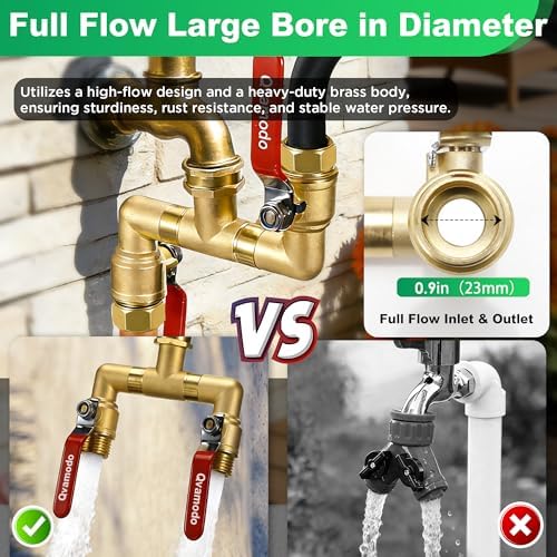 360° Rotatable Garden Hose Splitter 2026 Upgrade 3/4" GHT Swivel Brass Hose Splitter, High Flow Spigot Splitter with Seperately Shut Off Valves, Heavy Duty Faucet Splitter for Outdoor Garden Courtyard - Image 4