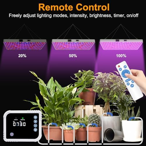 LED Grow Light with Automatic Watering System for Indoor Plants, Full Spectrum Plant Light with Remote Control, Stepless Dimmable Growing Lamps with 3 Lighting Modes for Seedlings Veg Bloom - Image 2
