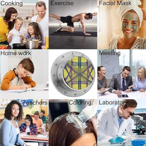 Mechanical Kitchen Timers for Cooking,Yellow and Purple Plaid Printed 60 Minute Magnetic Countdown Timer,Cute Cooking Timers with Alarm,Stainless Steel Time Timer Manual No Batteries Required - Image 5