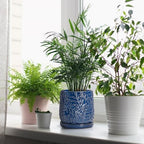D'vine Dev Embossed Leaves Ceramic Planter, 6 in, Midnight Blue, 27-A-X-3 - Image 5