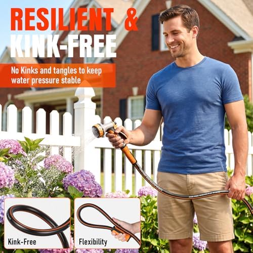 Garden Hose 35 ft x 5/8", Heavy Duty Water Hose, Flexible and Durable, Kink Resistant Lightweight Hybrid Hose, Leakproof Yard Hose with Male to Female Fittings - Image 3