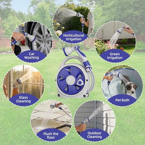 Retractable Garden Hose Reel 1/2 Inch x 50 FT | Heavy Duty Rewind Wall Mount Hose Holder with 10-Pattern Spray Nozzle for Garden Watering, Car & Boat Washing, Pet Cleaning - Image 5