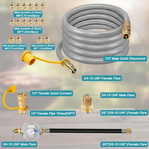 10FT Propane to Natural Gas Conversion Kit Compatible with Weber Genesis, Genesis II, Spirit, Spirit II, Convert LPG Grills to NG, Includes 1/2" Natural Gas Hose with Gas Regulator and Orifice - Image 2