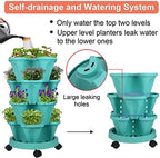 GameXcel Vertical Planter Tower - 4 Tier Stackable Garden Planters with Wheels and Tools Plant Pots for Strawberry Herb Flower and Vegetable Indoor Outdoor Use Teal 2 Pack - Image 4