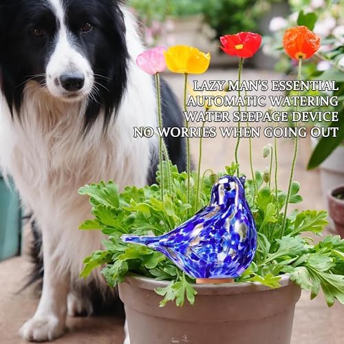 Plant Watering Globes, Bird Glass Self Watering Planter Insert - Glass Plant Water Globes for Daily Use, Planter Spikes to Support Indoor & Outdoor Plant Health, Dark Blue - Image 7