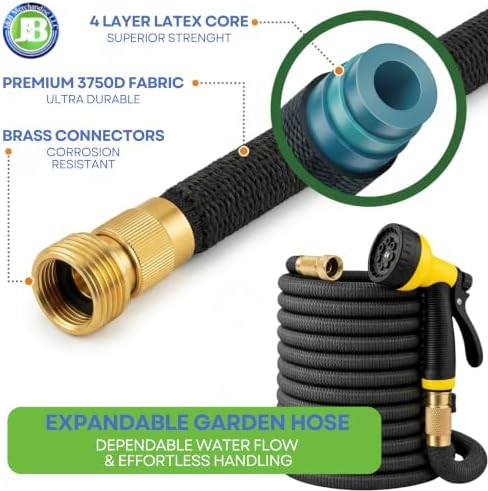 J&B XpandaHose 75ft Expandable Garden Hose, Lightweight, Brass Connectors - Image 2
