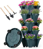 GameXcel Vertical Planter Tower - 5 Tier Stackable Garden Planters with Wheels and Tools Plant Pots for Strawberry Herb Flower and Vegetable Indoor Outdoor Use Green by GameXcel