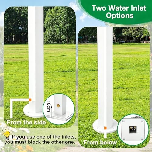 Stainless Steel 60/95cm Water Dispenser Column, Round with Water Tap and Hose Connector Free-Standing Garden Tap Outdoor Spigot, Vertical Water Hydrant(White,60cm/23.6in,Style 2) - Image 4