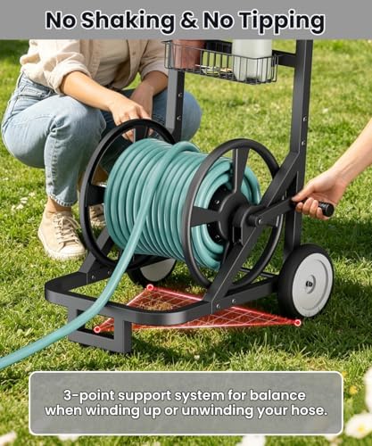 Artigarden Garden Hose Reel Cart with Wheels, Outdoor Water Hose Cart Black - Image 6
