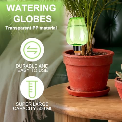8 Pcs Plant Watering Globes Self Watering Planter Insert Plants Top Fill Water Device Plastic Water Bulbs Slow Release Terracotta for Plants, Green - Image 5