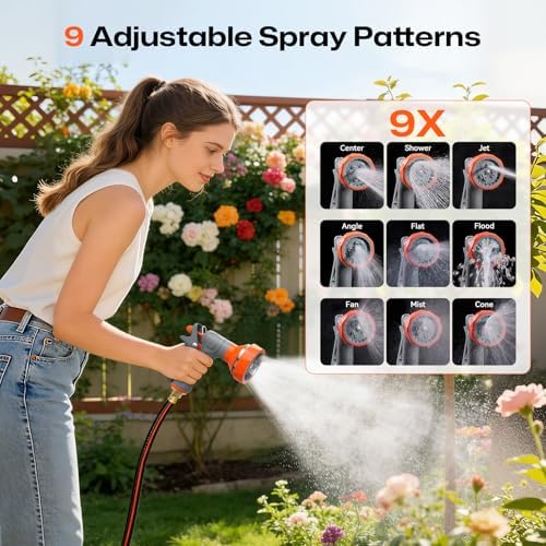 Retractable Garden Hose Reel, 5/8 Inch 100FT Wall Mounted Heavy Duty Garden Hose Reel with 9 Patterns Nozzle, Any Length Lock, Upgraded Slow Return System and 180°Swivel Metal Bracket (5/8" 100FT) - Image 6
