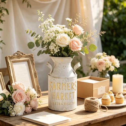 10.2" H Vintage Metal Milk Can Vase, Rustic Farmhouse Decorative Flower Vases, Distressed Pitcher Jug Vases for Indoor Outdoor Home Kithen Garden Table Centerpiece Decor by Unknown
