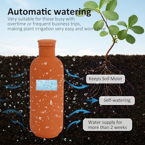 3pcs Ollas 10×3.5×3.5inch Terracotta Watering Pots Self Watering Planter Watering System 30.5oz Plant Watering Globes Clay Watering Pot with lid Terra Cotta Clay Irrigation Globes - Image 6
