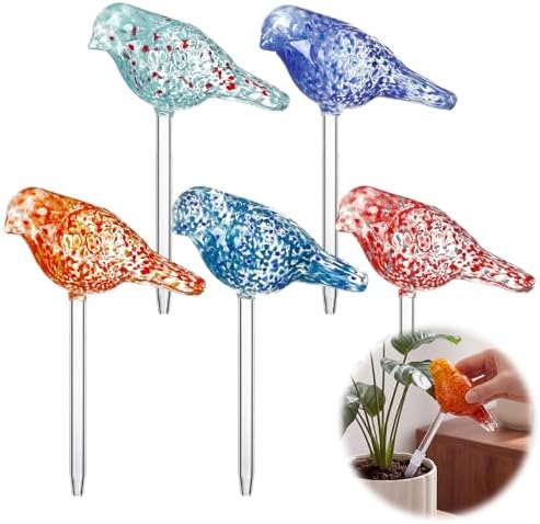 Duraaamo Self Watering Plant Globes Set of 5 - Bird Shaped Multicolor Hand Blown Glass Watering Bulbs, Automatic Plant Accessories Devices for Indoor & Outdoor Plants, Decorative Garden Stakes by Duraaamo