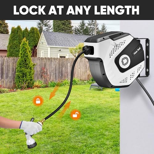 5/16 Inch x 40 Ft Retractable Garden Hose Reel, Extremely Durable, Adjustable Length Lock, Gradual Return Mechanism, Wall-Mounted with 180 Degree Swivel Bracket, White - Image 2