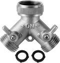 Morvat Heavy Duty Nickel Plated Brass 2 way Y Splitter Garden Hose Connector with Comfortable Grip Shut Off Valves, Adapter for Water Tap, Outlet, & Spigot, Includes 8 Extra Rubber Washers, 4 Pack by Morvat