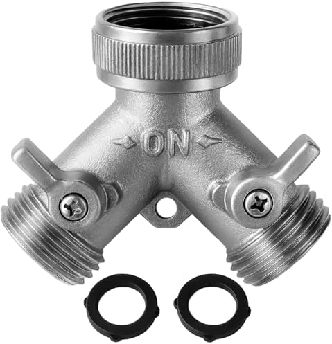 Morvat Heavy Duty Nickel Plated Brass 2 way Y Splitter Garden Hose Connector with Comfortable Grip Shut Off Valves, Adapter for Water Tap, Outlet, & Spigot, Includes 8 Extra Rubber Washers, 4 Pack by Morvat