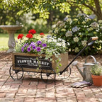 Wooden Wagon Planter with Iron Wheels, 16.5 Inch, Brown - Image 7