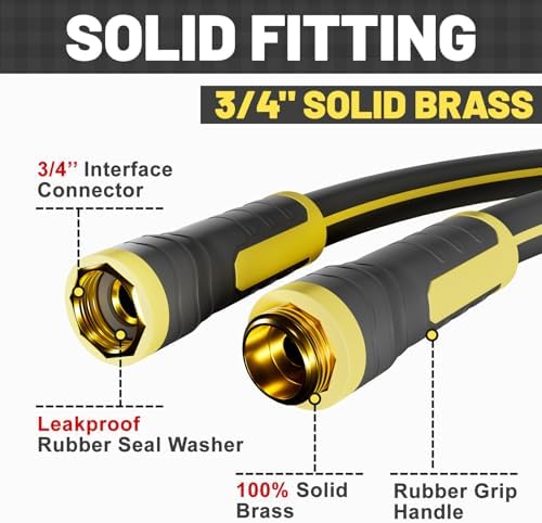 Hybrid Rubber Garden Hose 5/8 Inch, 100 ft Heavy Duty Kink-Free Water Hose, 3-Layer Reinforced, 600 PSI Burst Pressure, Water Safe, All-Weather Flexible Hoses for Yard, Lawn (Black,100 ft) - Image 3