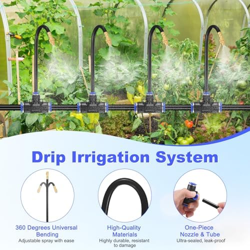 M METERXITY 1-Set Drip Irrigation System, 98Ft 1/2" Hose Garden Watering Misting System with 30pcs 360° Adjustable Copper Nozzles for Greenhouse/Yard/Lawns, Atomizing Watering Accessories - Image 2