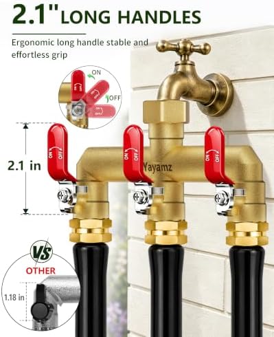 3-Way Garden Hose Splitter, Heavy-Duty Brass, 3/4" GHT, (Red) - Image 6