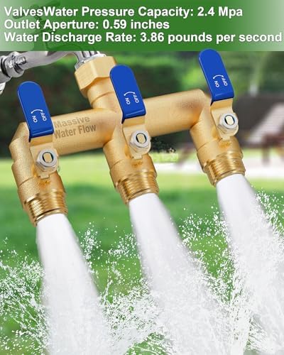 3 Way Hose Splitter, Heavy Duty Full Flow Garden Water Hose Bib Spigot Splitter, Brass Rust and Freeze Resistant Outdoor Faucet Splitter, T Adapter Connector with 3/4 - Inch GHT Thread （Blue） - Image 5