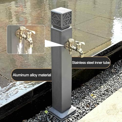 Outdoor Faucet Column - Stainless Steel Garden Hose Holder with Spray Gun, Decorative Aluminum Water Feature Fountain for Gardens - Image 3
