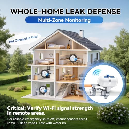 WiFi Smart Water Leak Detection & Auto Shut-Off Kit – 1 EVO Valve Controller + 2 Wireless Sensors, No Hub Needed, Works with Alexa & Google Home, Real-Time App Alerts for Home & Business - Image 2