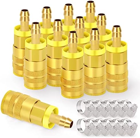 GASHER 12Pcs Industrial Air Coupling with 3/8" Hose Barb, 3/8" Basic Flow Quick Connect Air Coupler by GASHER