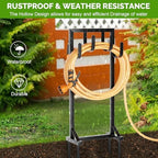 Heavy-Duty Garden Hose Holder with Stable Base and Tool Hooks, GAVISCITY Freestanding Metal Hose Hanger Garden Hose Storage Holds 151Ft Hose, Rustproof Water Hose Holder for Outside Yard Lawn, Black - Image 6