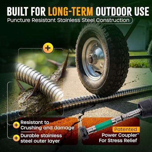 Bernini 40-Ft Metal Garden Hose with Storage Pot, Heavy-Duty, Flexible and Expandable Garden Hose, Kink-Free Stainless Steel, Includes Spray Nozzle & Brass Fittings - Image 4