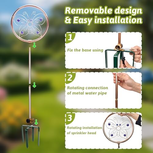 34" Tall Copper-Coated Stainless Steel Garden Sprinkler, 360° Rotating Decorative Ornamental Sprinkler for Lawn, Yard & Landscape Watering (Butterfly) - Image 5