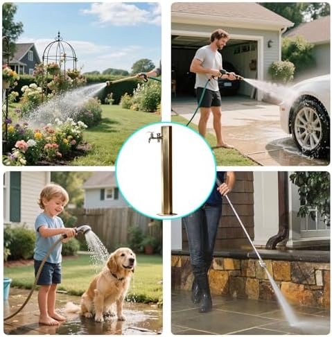 Antique Bronze Outdoor Water Column with Faucet Hose Stand, Stainless Steel Garden Tap Vertical Floor Mounted Hydrant Water Spigot for Irrigation Washing, 50/86cm(Side Inlet,86cm/33.7in,Style 1) - Image 6