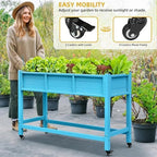 DWVO 47x18x31in Raised Garden Bed HDPE, Weather-Resistant Poly Wood Planter Box Stand, Planter Box with Legs & Lockable Wheels, Elevated Garden Bed for Backyard Patio Balcony - Aruba Blue - Image 2