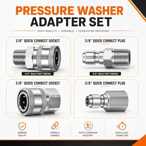 Hotop Npt 3/8 Inch Stainless Steel Male and Female Quick Connector, 4 Sets - Image 2