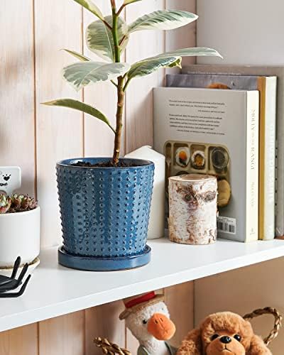 LE TAUCI Ceramic Pots for Plants, 5.5 Inch Plant Pots with Drainage and Saucer, Indoor Plant Pots for Succulents, Snake Plants, Cactus, and More, Set of 2, Reactive Glaze Blue - Image 3