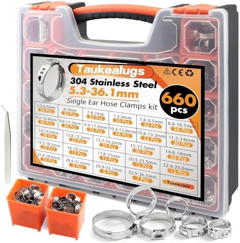 660Pcs 26 Sizes Single Ear Hose Clamps Kit,5.3-36.1mm by TAUKEALUGS