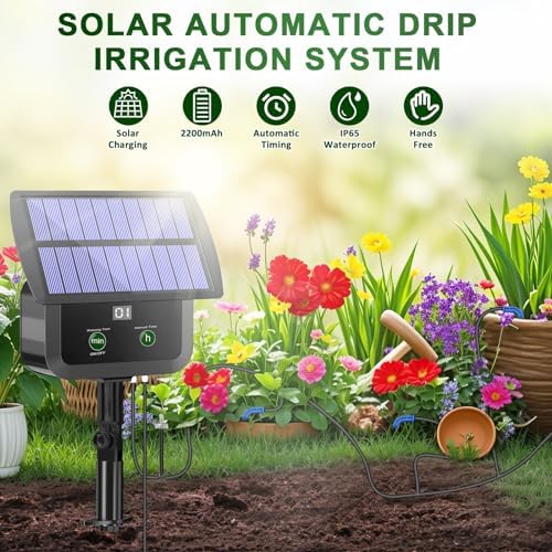 LCD Display Solar Drip Irrigation System Kit, 30 Working Modes & 10 Watering Interval Solar Powered Drip Irrigation Kit Supports 15 Potted Plants, 2200mAh Automatic Watering System for Garden - Image 2